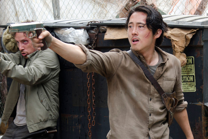 Michael Traynor as Nicholas and Steven Yeun as Glenn Rhee - The Walking Dead _ Season 6, Episode 3 - Photo Credit: Gene Page/AMC