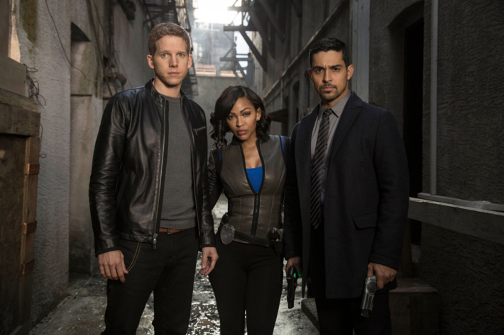 MINORITY REPORT: L-R: Stark Sands, Meagan Good and Wilmer Valderrama in the all-new “The American Dream” episode of MINORITY REPORT airing Monday, Nov. 16 (9:00-10:00 PM ET/PT) on FOX. © 2015 Fox Broadcasting Co. Cr.: Katie Yu / FOX.