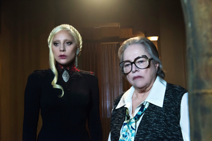 AMERICAN HORROR STORY -- "Flicker" Pictured: (l-r) Lady Gaga as The Countess, Kathy Bates as Iris.