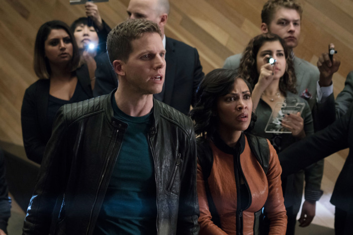 MINORITY REPORT: L-R: Stark Sands and Meagan in the all-new “Memento Mori” episode of MINORITY REPORT airing Monday, Nov. 23 (9:00-10:00 PM ET/PT) on FOX. Cr: Katie Yu / FOX. © 2015 FOX Broadcasting.