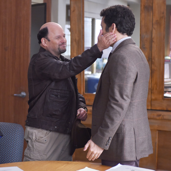 THE GRINDER: L-R: Natalie Morales, guest star Jason Alexander and Fred Savage in the