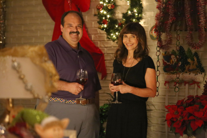 THE LAST MAN ON EARTH: L-R: Mel Rodriguez and Mary Steenburgen in the "Secret Santa" episode of THE LAST MAN ON EARTH airing Sunday, Dec. 6 (9:30-10:00 PM ET/PT) on FOX. ©2015 Fox Broadcasting Co. Cr: Kevin Estrada/FOX