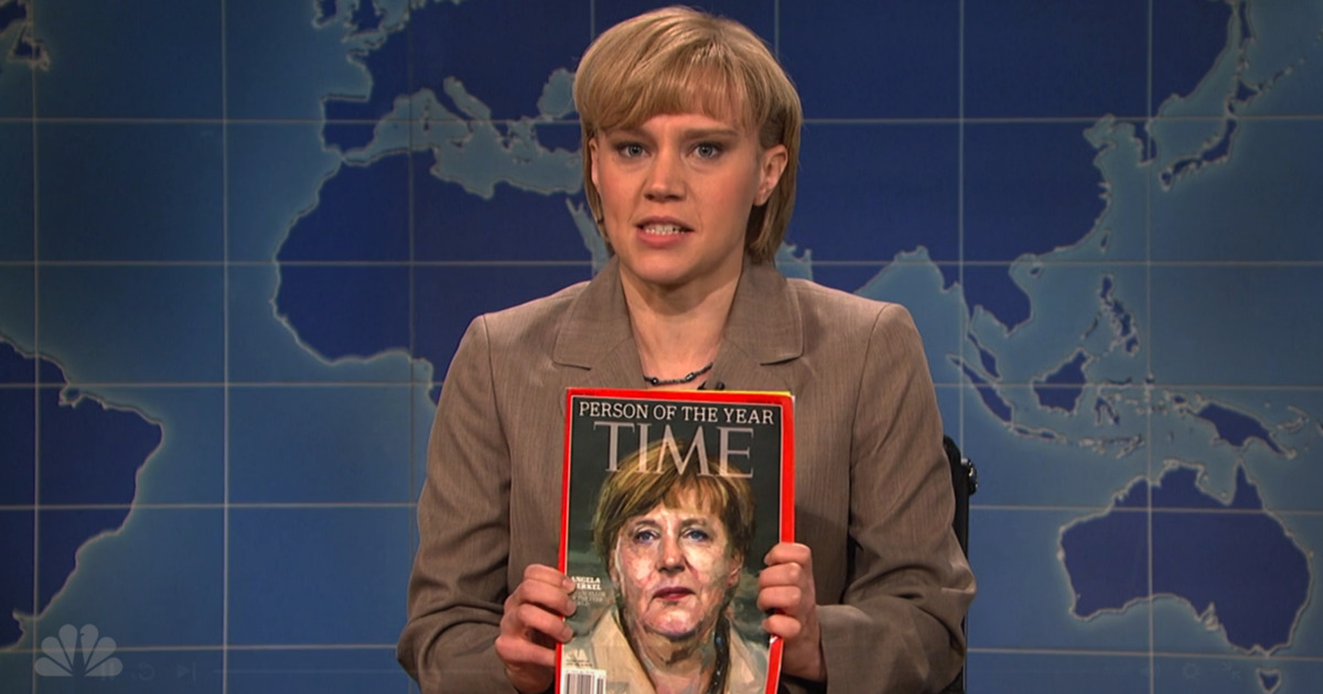 Watch Kate Mckinnons Angela Merkel Celebrate Her Person Of The Year Win As Only She Cant 