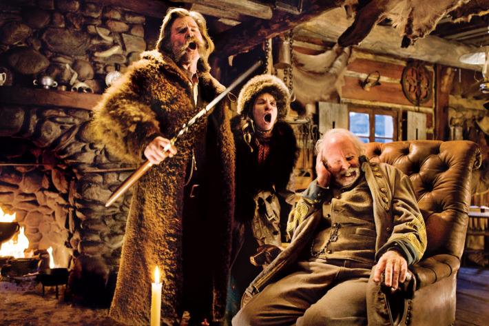 (L-R) KURT RUSSELL, JENNIFER JASON LEIGH, and BRUCE DERN star in THE HATEFUL EIGHT. Photo: Andrew Cooper, SMPSP© 2015 The Weinstein Company. All Rights Reserved.