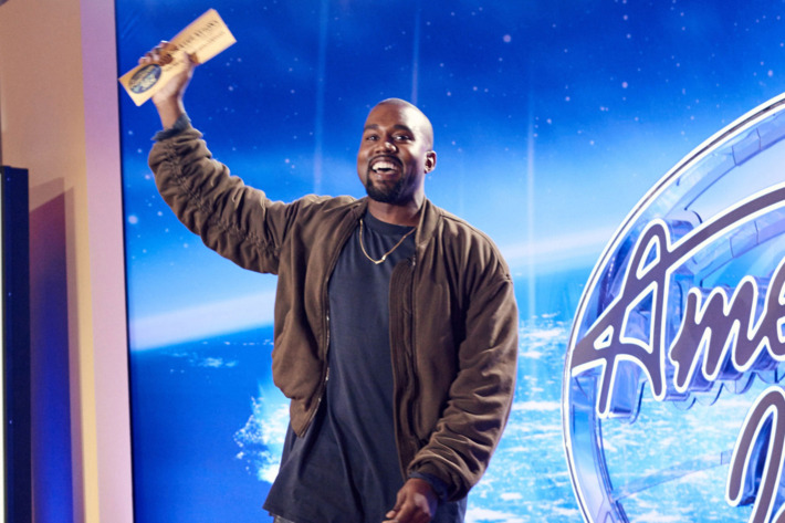 AMERICAN IDOL: Kanye West surpises the Judges and Ryan on AMERICAN IDOL by auditioning in San Francisco. Pictured: Kanye West shows off his golden ticket. AMERICAN IDOL will begin its 15th – and farewell – season with a special two-night, four-hour premiere event Wednesday, Jan. 6 (8:00-10:00 PM ET/PT) and Thursday, Jan. 7 (8:00-10:00 PM ET/PT) on FOX. AMERICAN IDOL XV continues on Wednesdays (8:00-9:00 PM ET/PT) and Thursdays (8:00-10:00 PM ET/PT). © 2016 Fox Broadcasting Co. Cr: Michael Becker / FOX.