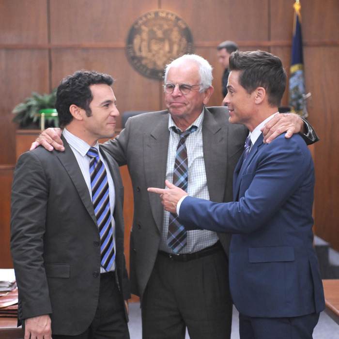 THE GRINDER: L-R: Fred Savage, William Devane and Rob Lowe in the