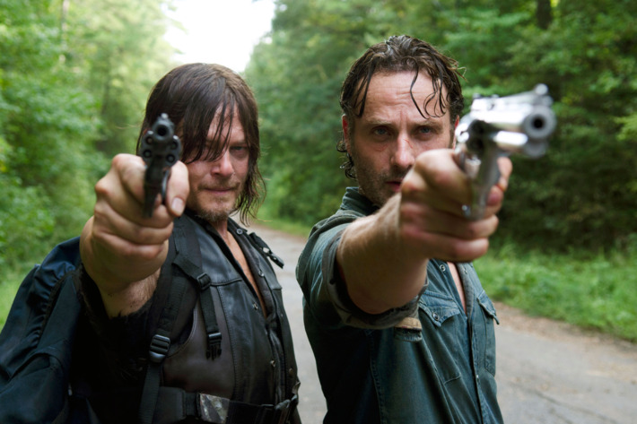 Andrew Lincoln as Rick Grimes and Norman Reedus as Daryl Dixon - The Walking Dead _ Season 6, Episode 10 - Photo Credit: Gene Page/AMC