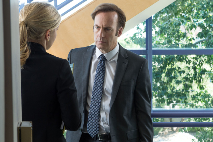 Bob Odenkirk as Jimmy McGill and Rhea Seehorn as Kim Wexler - Better Call Saul _ Season 2, Episode 3 - Photo Credit: Ursula Coyote/Sony Pictures Television/ AMC
