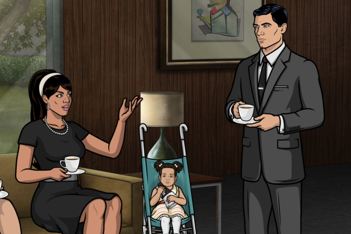 ARCHER -- "Deadly Prep" -- Episode 703 (Airs Thursday, April 14, 10:00pm e/p) Pictured: (l-r) Malory Archer (voice of Jessica Walter), Lana Kane (voice of Aisha Tyler), Abbiejean, Sterling Archer (voice of H. Jon Benjamin). CR: FX