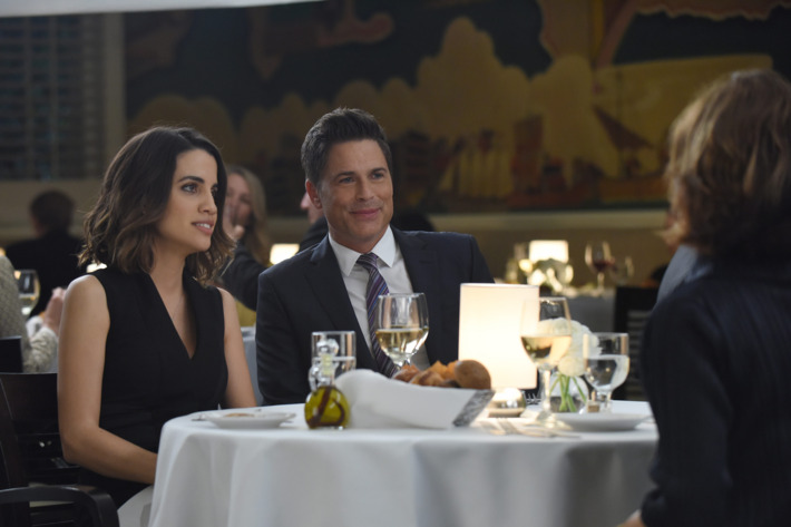 THE GRINDER: L-R: Natalie Morales and Rob Lowe in the