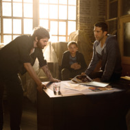 Jim Sturgess as Dion Patras, David Schwimmer as Tommy Moran, Elijah Jacob as TJ Moran; group - Feed the Beast, Season 1, Gallery _ Photo credit: Frank Ockenfels/AMC