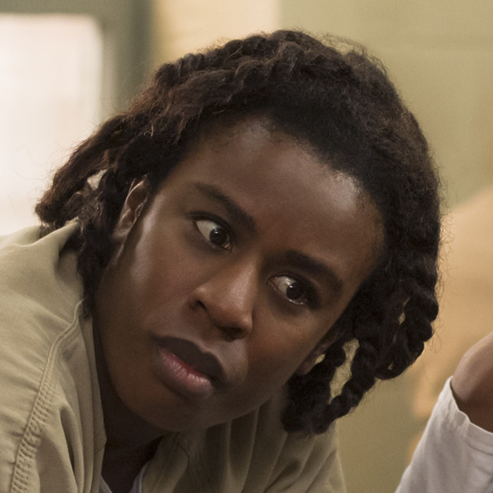 Danielle Brooks as Taystee, Uzo Aduba as Suzanne, Amanda Stephen as Alison, Adrienne C. Moore as Cindy.