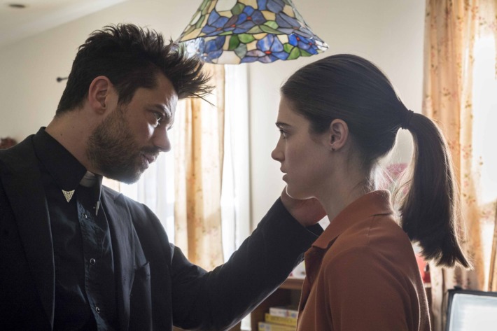 Dominic Cooper as Jesse Custer, Lucy Griffiths as Emily - Preacher _ Season 1, Episode 3 - Photo Credit: Lewis Jacobs/Sony Pictures Television/AMC