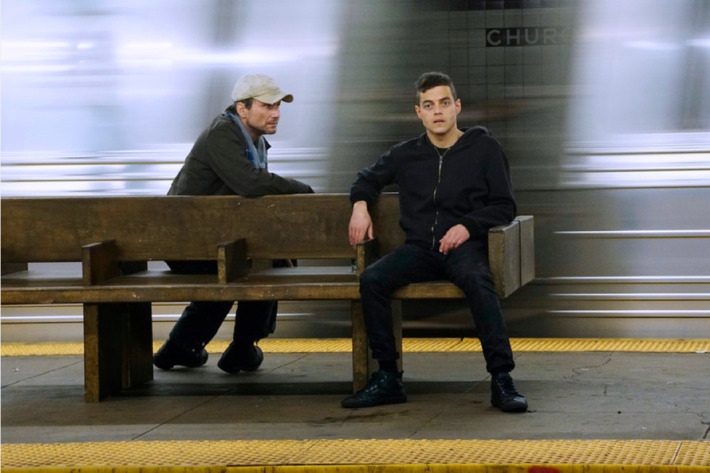 Christian Slater as Mr. Robot, Rami Malek as Elliot.