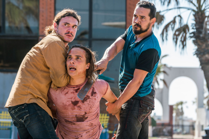 Frank Dillane as Nick Clark, Alejandro Edda as Marco Rodriguez, Sean Rosales as Marco's Thug #1 - Fear the Walking Dead _ Season 2, Episode 9 - Photo Credit: Richard Foreman/AMC