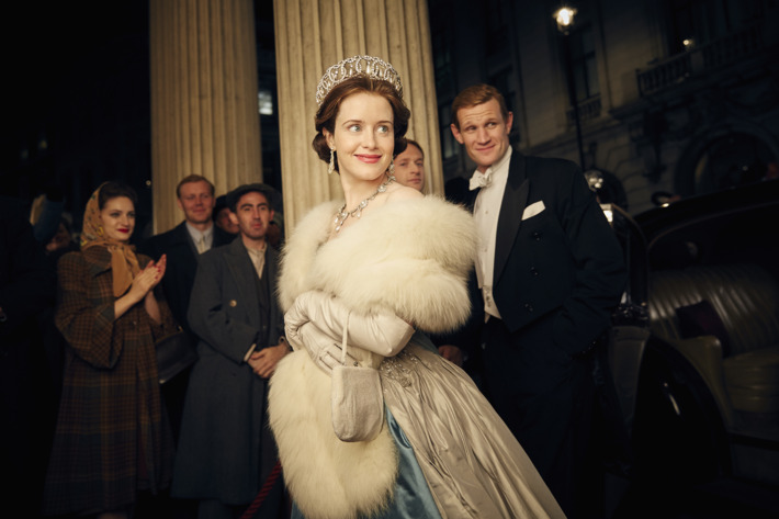 Claire Foy as Elizabeth, Matt Smith as Philip.