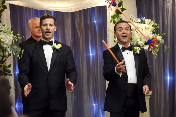 BROOKLYN NINE-NINE: L-R: Andy Samberg and Jo Lo Truglio in the ???Monster In The Closet??? episode of BROOKLYN NINE-NINE airing Tuesday, Nov. 15 (8:00-8:31 PM ET/PT) on FOX. ©2016 Fox Broadcasting Co. Cr: FOX