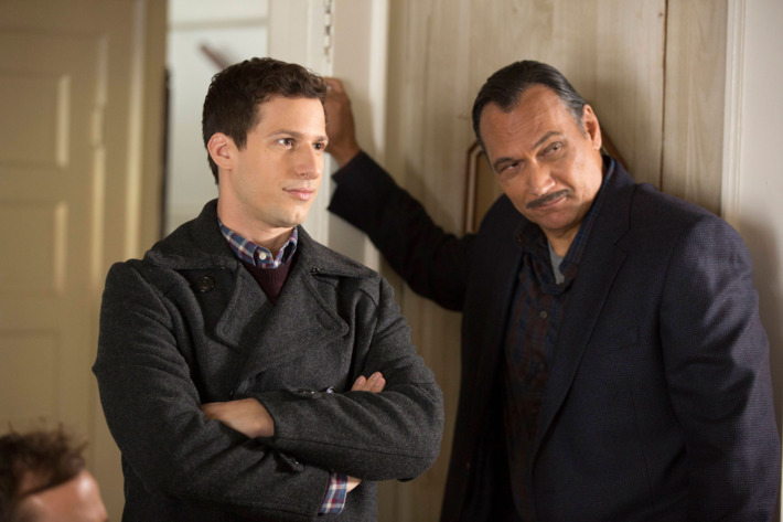 BROOKLYN NINE-NINE: L-R: Andy Samberg and guest star Jimmy Smits in the “Mr. Santiago” episode of BROOKLYN NINE-NINE airing Tuesday, Nov. 22 (8:00-8:31 PM ET/PT) on FOX.CR: John P Fleenor/FOX