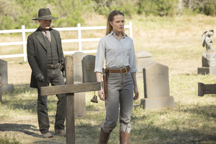 Ed Harris as the Man in Black, Evan Rachel Wood as Dolores.