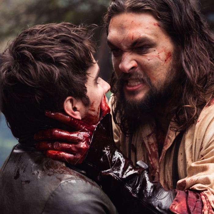 Michael Smyth (Landon Liboiron) and Declan Harp (Jason Momoa) in Frontier, the six-episode, one-hour drama from NETFLIX series currently shooting in Newfoundland, Canada. FRONTIER follows the chaotic and violent struggle to control wealth and power in the North American fur trade of the late 18th century, created by Rob Blackie and Peter Blackie, directed by Brad Peyton. Photo credit: Duncan de Young