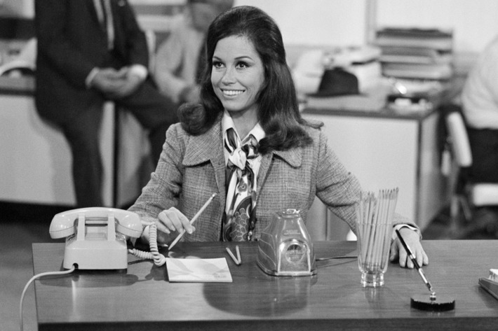 Mary At Her Desk In Still From 'Mary Tyler Moore