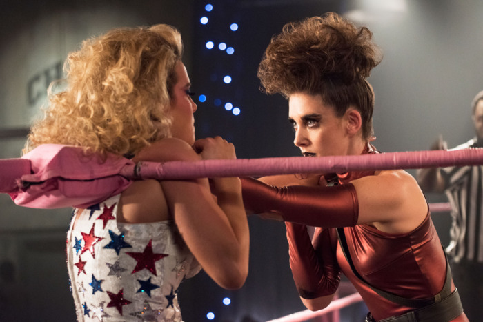 Betty Gilpin and Alison Brie in GLOW.