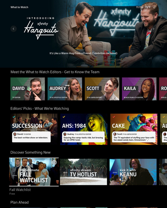 The editor pages on Xfinity X1.