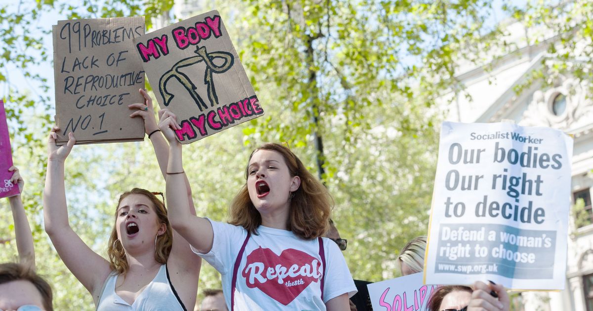 Pro-choice supporters stage a demonstration in Parliament Square in London to counter anti-abortion 'March for Life' and campaign for women's rights ahead of 25th of May Referendum to remove the eighth amendment from Irish Constitution. May 05, 2018 in London, United Kingdom.