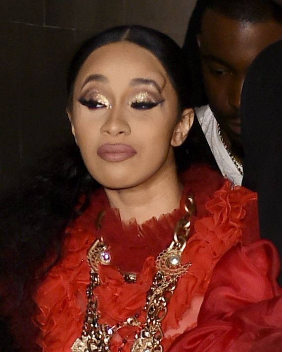 Cardi B with a lump on her face leaving the Harper's Bazaar party.