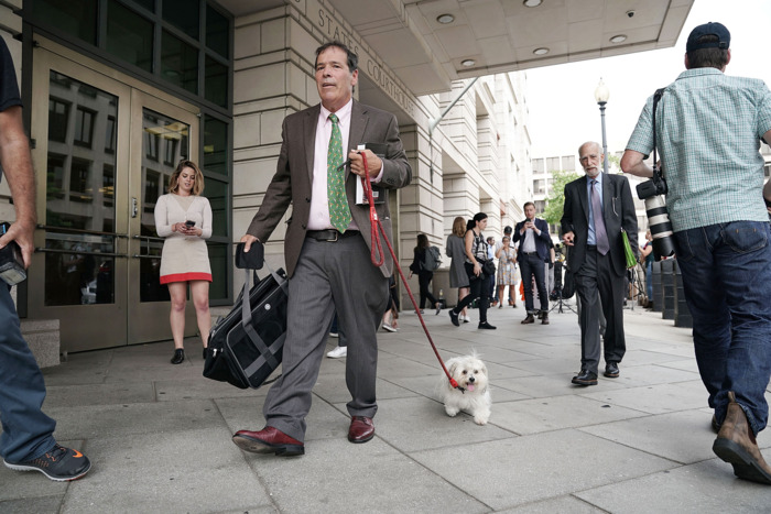 Randy Credico and Bianca during their trip to federal court in September.