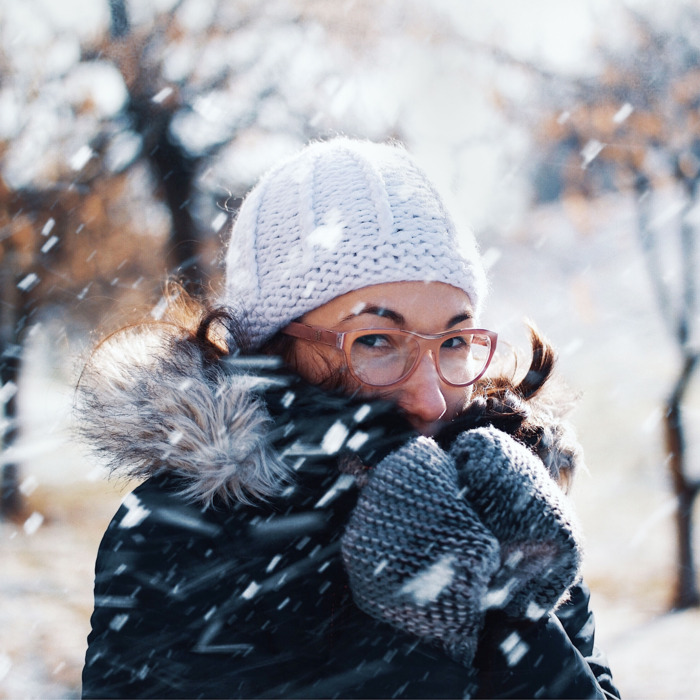 Woman outside in winter.