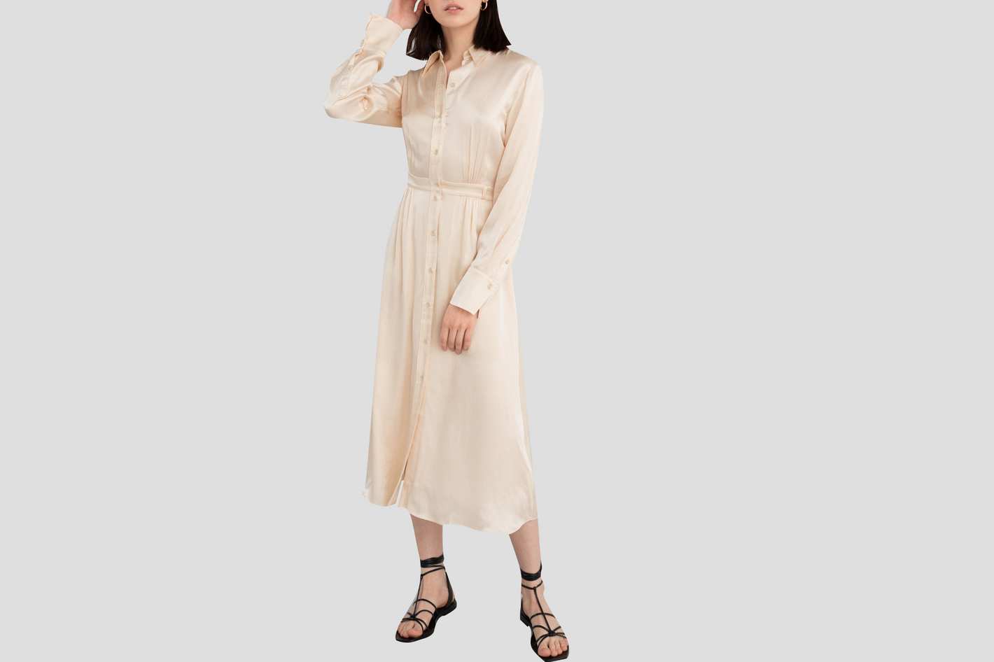 Belted Satin Midi Dress