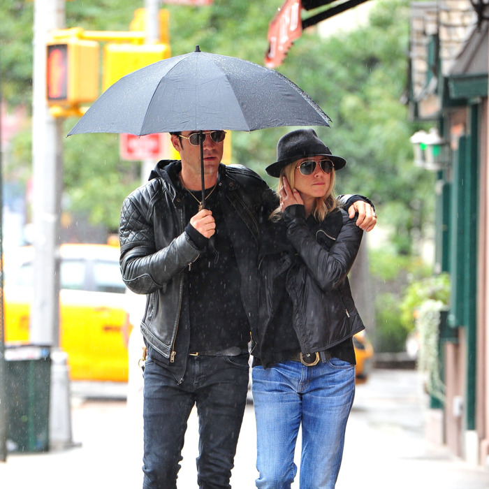 A sartorial match: Jennifer Aniston and Justin Theroux.